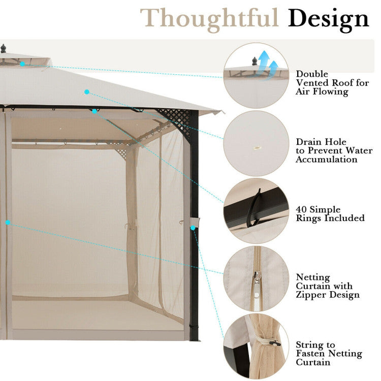 12 x 10 Feet Outdoor Gazebo Patio Canopy Shelter with Double Vented Roof and Large Shade Area