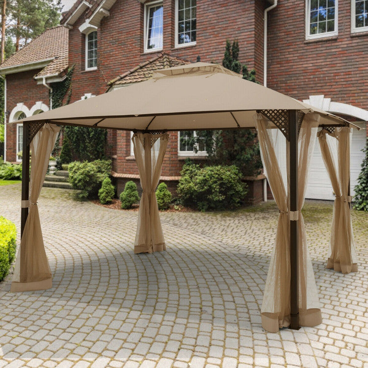 12 x 10 Feet Outdoor Gazebo Patio Canopy Shelter with Double Vented Roof and Large Shade Area