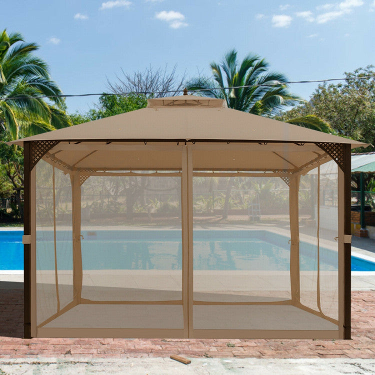 12 x 10 Feet Outdoor Gazebo Patio Canopy Shelter with Double Vented Roof and Large Shade Area