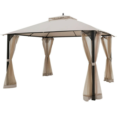 12 x 10 Feet Outdoor Gazebo Patio Canopy Shelter with Double Vented Roof and Large Shade Area