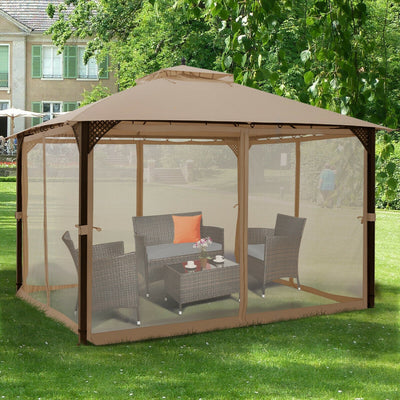 12 x 10 Feet Outdoor Gazebo Patio Canopy Shelter with Double Vented Roof and Large Shade Area