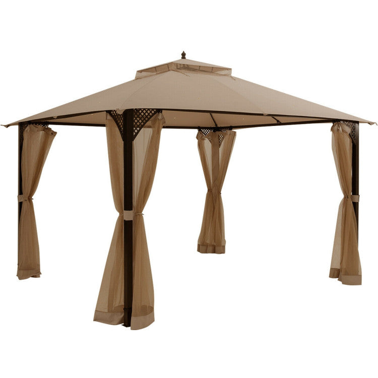 12 x 10 Feet Outdoor Gazebo Patio Canopy Shelter with Double Vented Roof and Large Shade Area