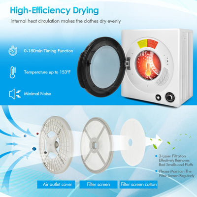 1350W Electric Portable Clothes Dryer 13.2lbs Compact Tumble Laundry Dryer with 4 Drying Modes