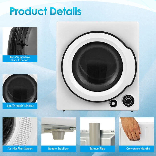 1350W Electric Portable Clothes Dryer 13.2lbs Compact Tumble Laundry Dryer with 4 Drying Modes