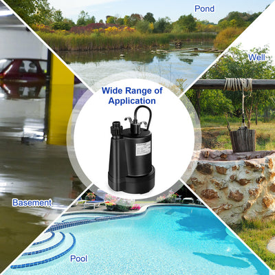 1/3HP 2400GPH Submersible Water Pump Thermoplastic Electric Utility Drainage Pump with 10FT Cord and Inlet Screen