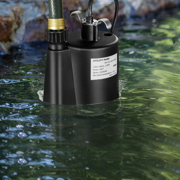 1/3HP 2400GPH Submersible Water Pump Thermoplastic Electric Utility Drainage Pump with 10FT Cord and Inlet Screen