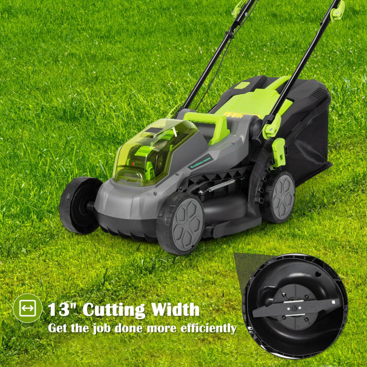 13 Inch Portable Height Adjustable Cordless Electric Lawn Mower with 2-in-1 Collection Bag