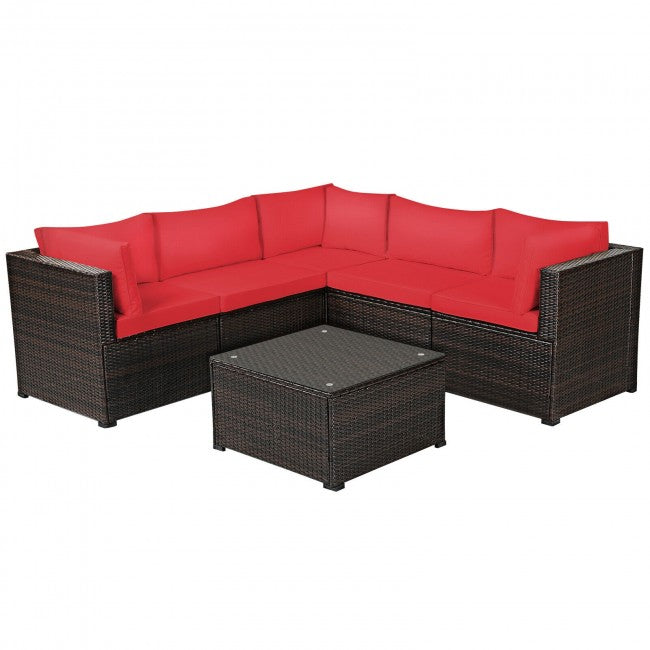 6 Pieces Patio Furniture Sofa Set with Cushions for Outdoor