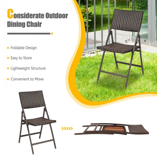 Set of 2 Folding Patio Rattan Portable Dining Chairs