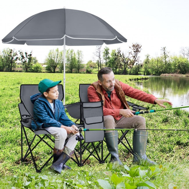 2 Pcs Portable Folding Picnic Chairs With Umbrella