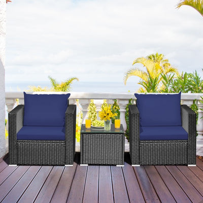 3 Pieces Patio Wicker Furniture Set with Cushion