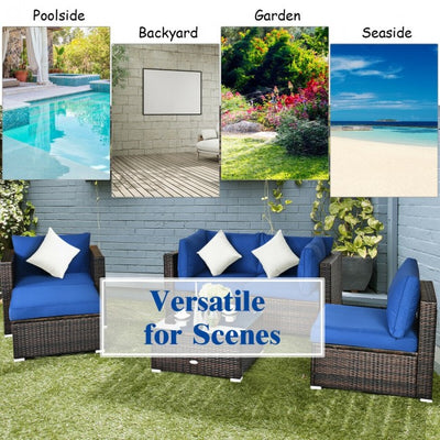 6 Pieces Patio Rattan Furniture Set with Sectional Cushion