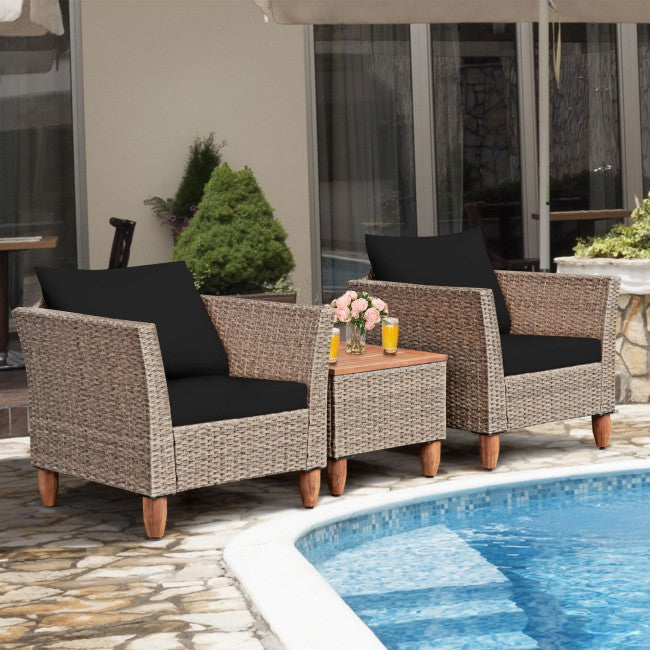 3 Pieces Patio Rattan Bistro Furniture Set