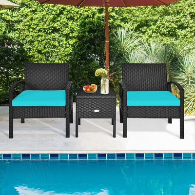 3 Piece PE Rattan Wicker Sofa Set with Washable and Removable Cushion for Patio