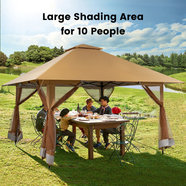 13 x 13 Feet Outdoor Pop-up Gazebo Patio Instant Canopy Shelter Tent with Mesh Sidewall and Vented Top