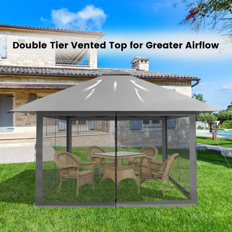 13 x 13 Feet Outdoor Pop-up Gazebo Patio Instant Canopy Shelter Tent with Mesh Sidewall and Vented Top
