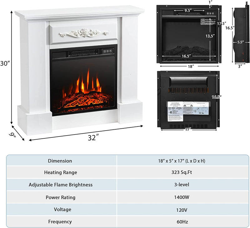 1400W 32 Inches Freestanding Electric TV Stand Fireplace Heater Mantel with Dual Modes