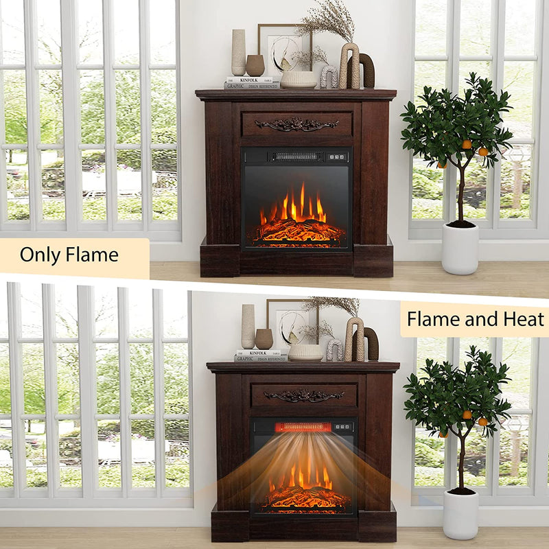 1400W 32 Inches Freestanding Electric TV Stand Fireplace Heater Mantel with Dual Modes