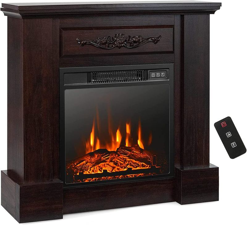 1400W 32 Inches Freestanding Electric TV Stand Fireplace Heater Mantel with Dual Modes