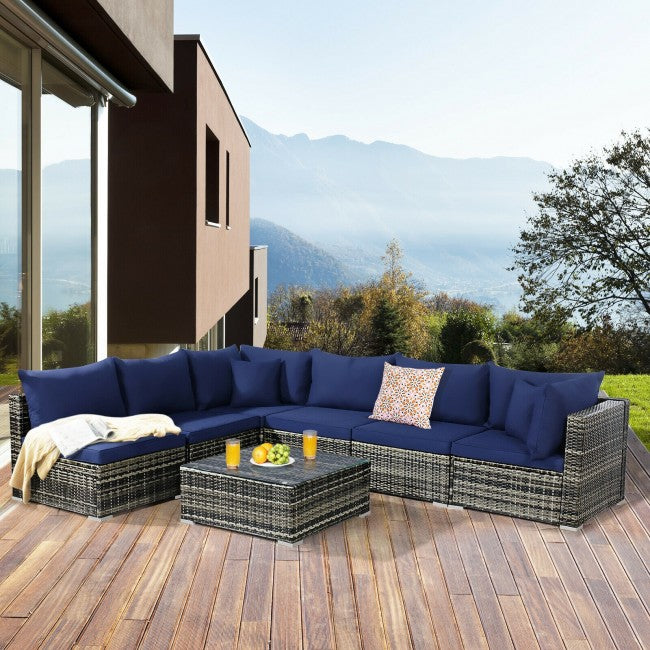 7 Pieces Rattan Sectional Sofa Set with Cushion for Patio Garden