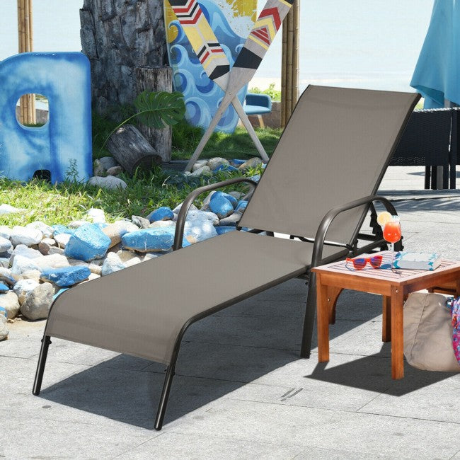 Adjustable Patio Chaise Folding Lounge Chair with Backrest