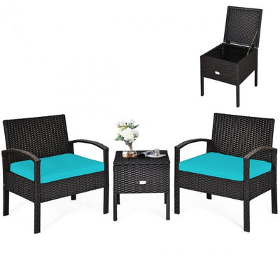 3 Piece PE Rattan Wicker Sofa Set with Washable and Removable Cushion for Patio