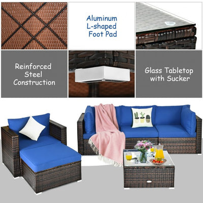 6 Pieces Patio Rattan Furniture Set with Sectional Cushion