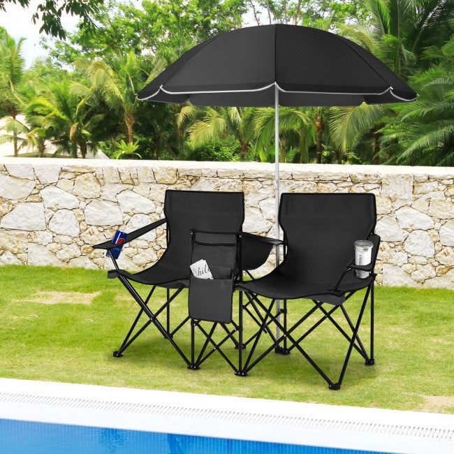2 Pcs Portable Folding Picnic Chairs With Umbrella