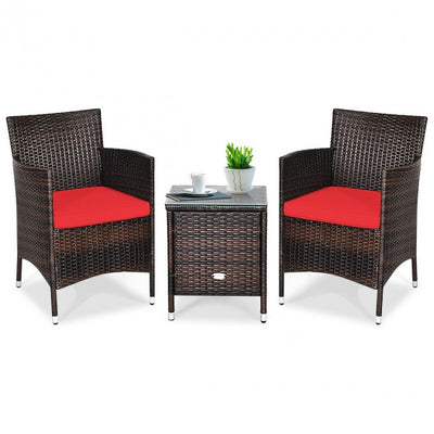 3 Pieces Patio Wicker Rattan Furniture Conversation Set with Coffee Table and Cushion