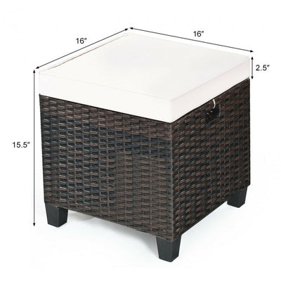 2 Pieces Patio Rattan Ottoman Cushioned Seat