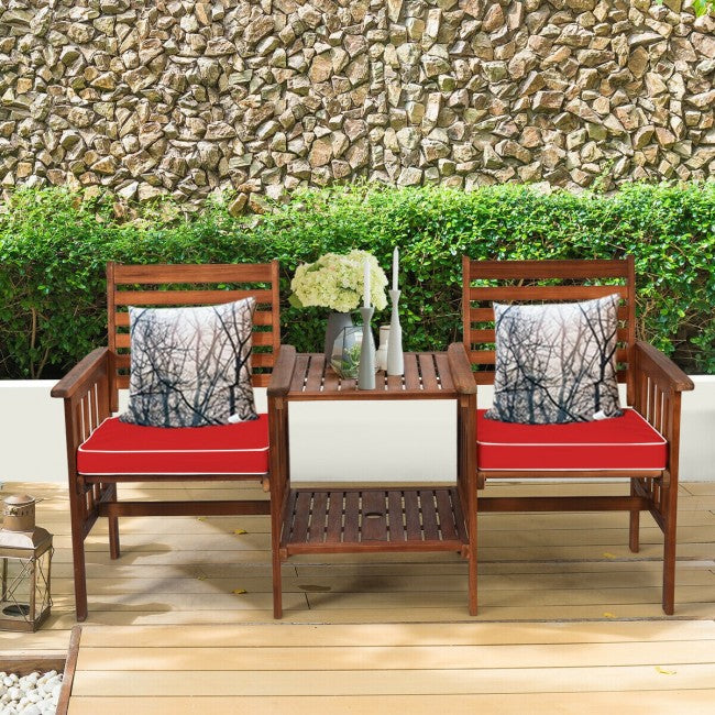 3 Pieces Outdoor Patio Table Chairs Set Acacia Wood Loveseat