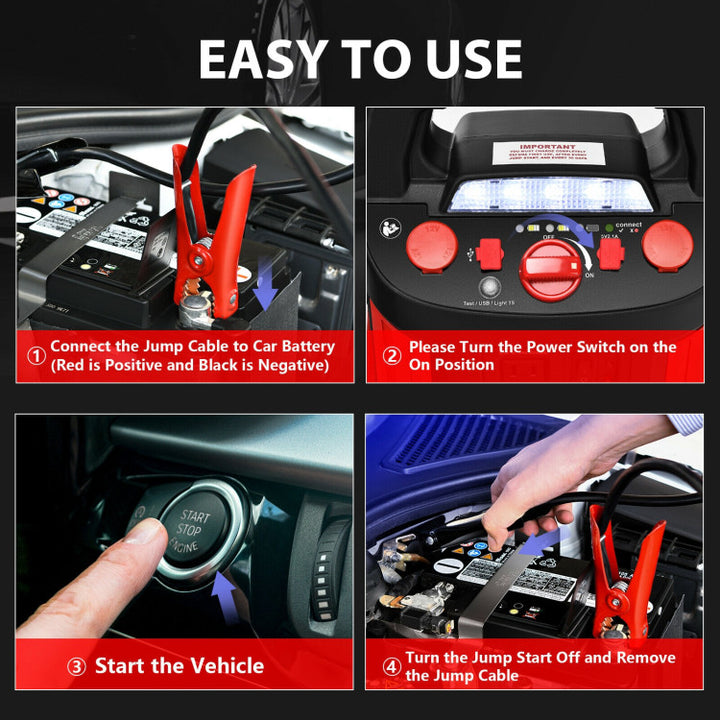 1500 Amp Jump Starter Air Compressor Car Battery Charger Power Bank with LED Light and Smart Clamps