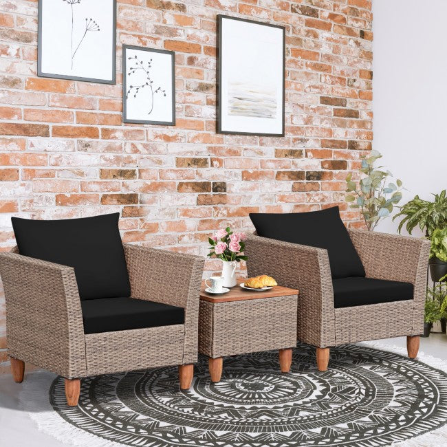 3 Pieces Patio Rattan Bistro Furniture Set