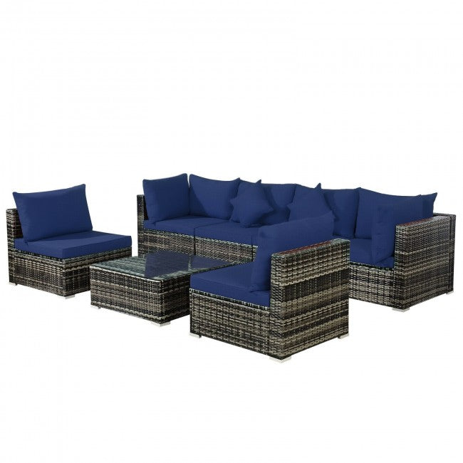 7 Pieces Rattan Sectional Sofa Set with Cushion for Patio Garden