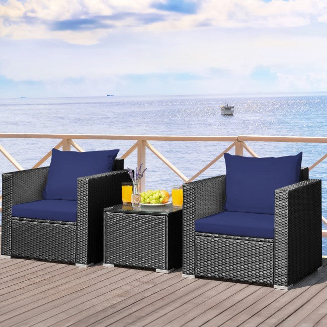 3 Pieces Patio Wicker Furniture Set with Cushion