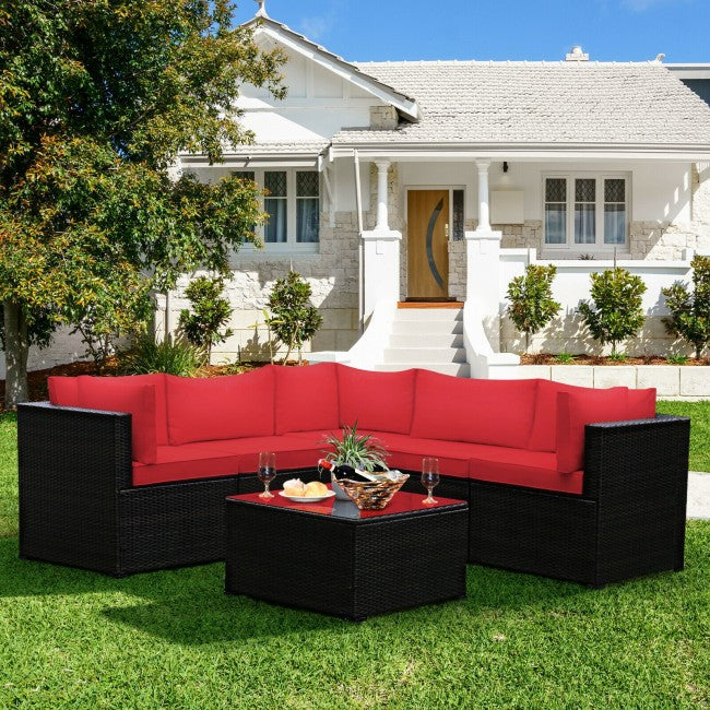 6 Pieces Patio Furniture Sofa Set with Cushions for Outdoor