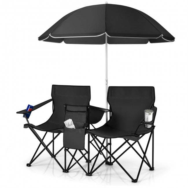 2 Pcs Portable Folding Picnic Chairs With Umbrella