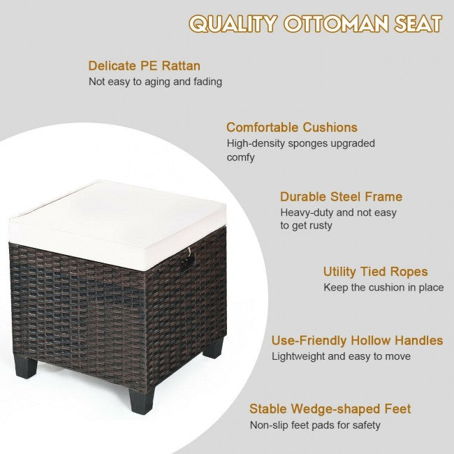 2 Pieces Patio Rattan Ottoman Cushioned Seat