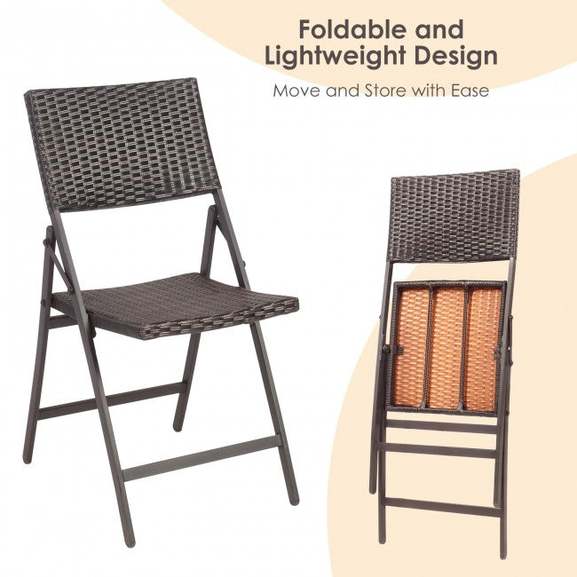 Set of 2 Folding Patio Rattan Portable Dining Chairs