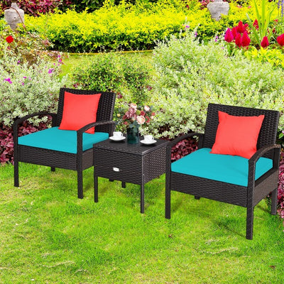 3 Piece PE Rattan Wicker Sofa Set with Washable and Removable Cushion for Patio