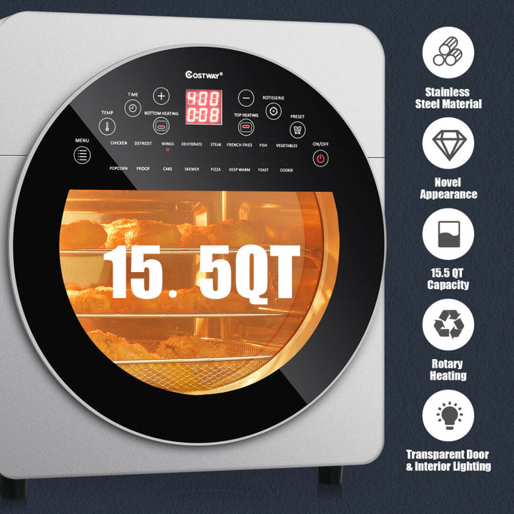16-in-1 Air Fryer Toaster Oven 15.5 Quart Air Fryer Combo Large Convection Roaster with Rotisserie and Dehydrator