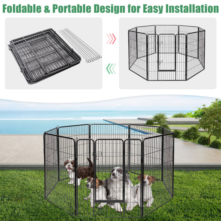 16/8 Panel Heavy Duty Metal Pet Playpen Kennel Barrier Foldable Dog Cat Puppy Fence with Door for Indoor Outdoor Pet Exercise