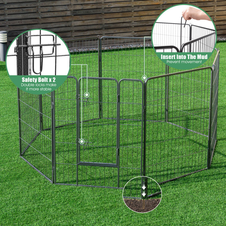 16/8 Panel Heavy Duty Metal Pet Playpen Kennel Barrier Foldable Dog Cat Puppy Fence with Door for Indoor Outdoor Pet Exercise