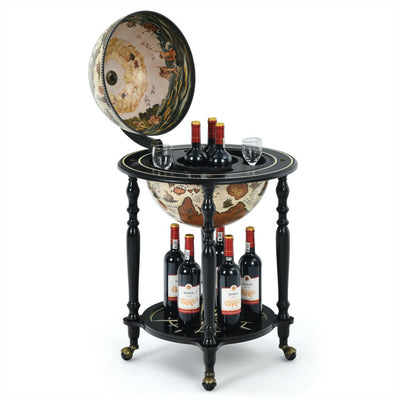 16 Inch Globe Wine Bar Stand 16th Century Nautical Chart Wine Cart  Cabinet with Wheels