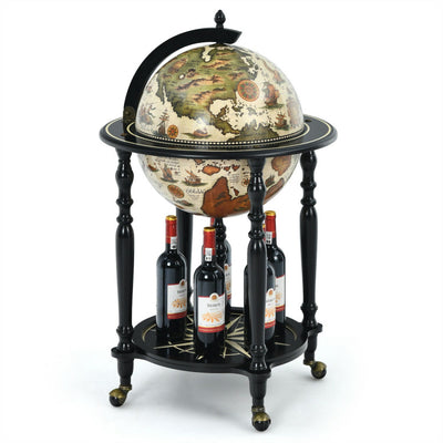 16 Inch Globe Wine Bar Stand 16th Century Nautical Chart Wine Cart  Cabinet with Wheels