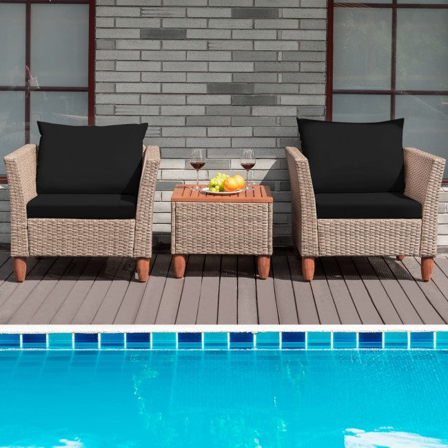 3 Pieces Patio Rattan Bistro Furniture Set