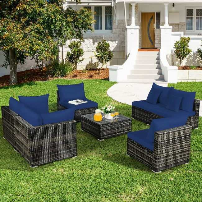 7 Pieces Rattan Sectional Sofa Set with Cushion for Patio Garden