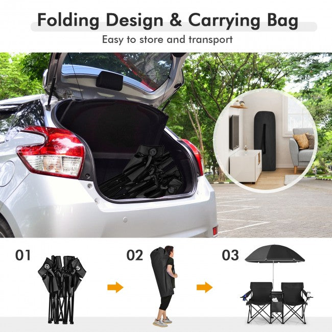 2 Pcs Portable Folding Picnic Chairs With Umbrella