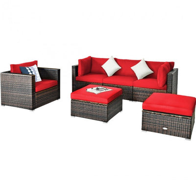 6 Pieces Patio Rattan Furniture Set with Sectional Cushion