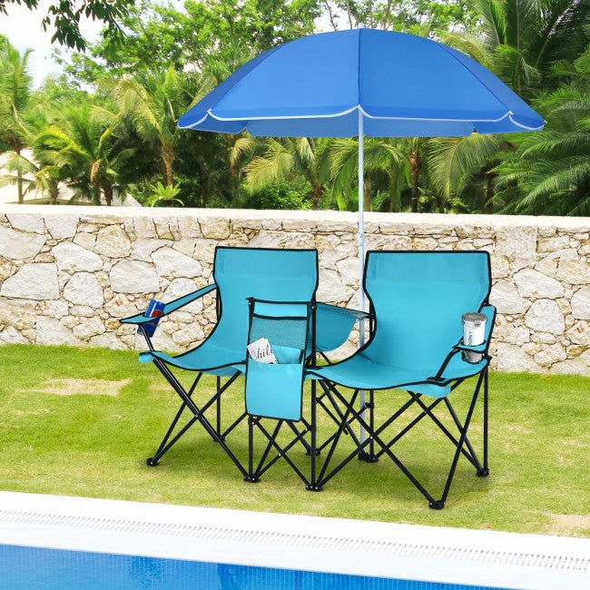2 Pcs Portable Folding Picnic Chairs With Umbrella